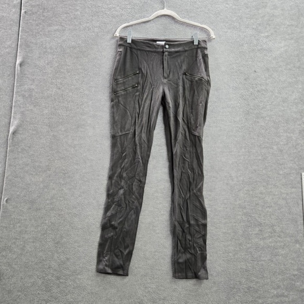 Athleta Women Pants 8 Gray Striped Ponte Twill Moto Skinny Mid Rise 28 in Inseam